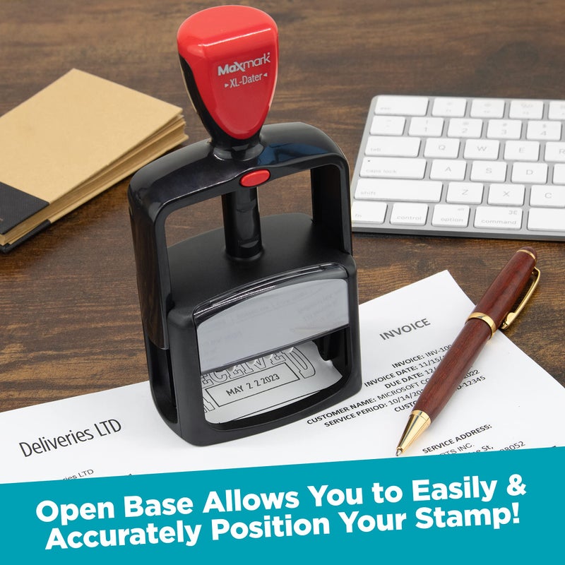 Rubber Stamp Creation MaxMark Heavy Duty Style 5 Date Stamp with Paid self Inking Stamp - 2 Color Blue/Red Ink - Image 3